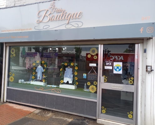Window display baby boutique Sheffield
