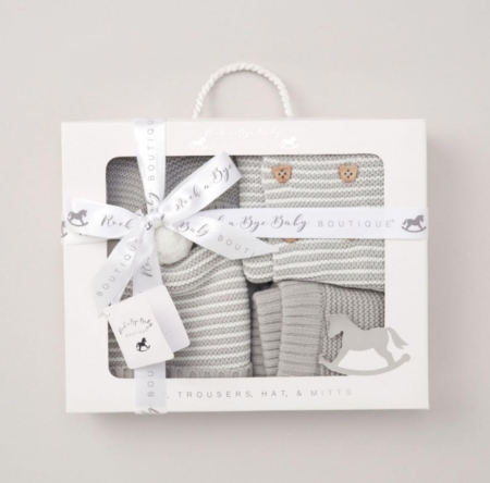 grey boy girl unisex knitted gift boutique clothes gift set baby shower new baby