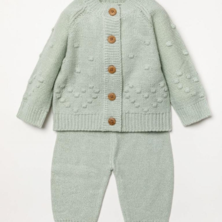 girls knitted cardigan and trouser set, warm and cosy