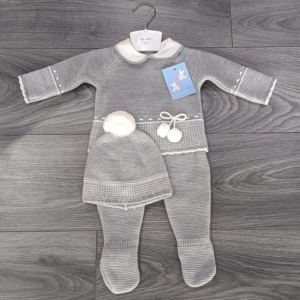 knitted grey boy girl unisex boutique spanish style set pramsuit