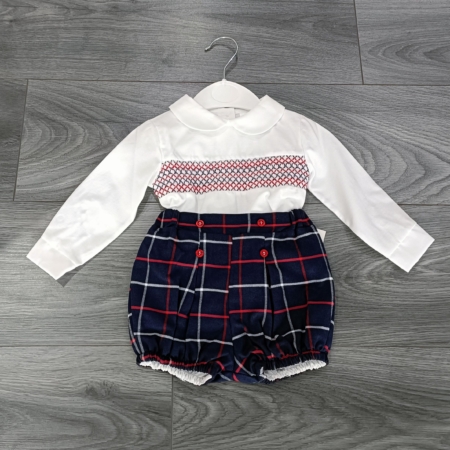 Navy boys spanish style short and shirt outfit, tartan traditional