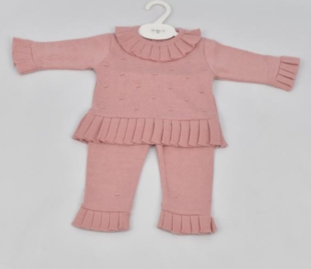 girls dusky pink knitted jumper and trouser set