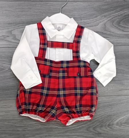 red boys tartan short and shirt set