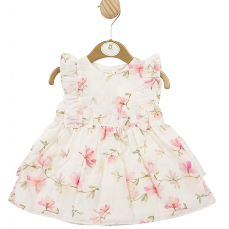 Mintini floral girls dress with bow and frill detail