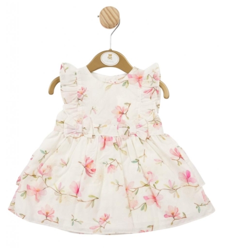 Mintini floral girls dress with bow and frill detail