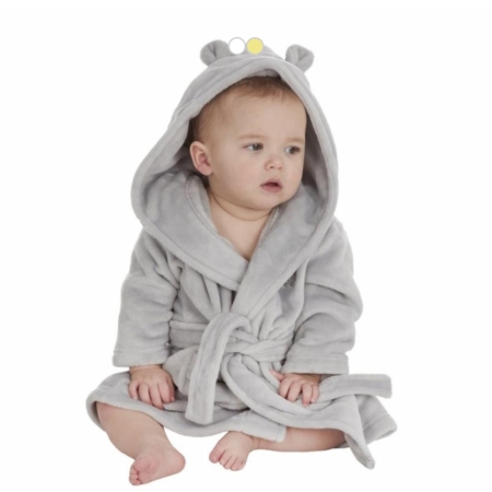 grey unisex soft dressing gown with bear ears on the hood