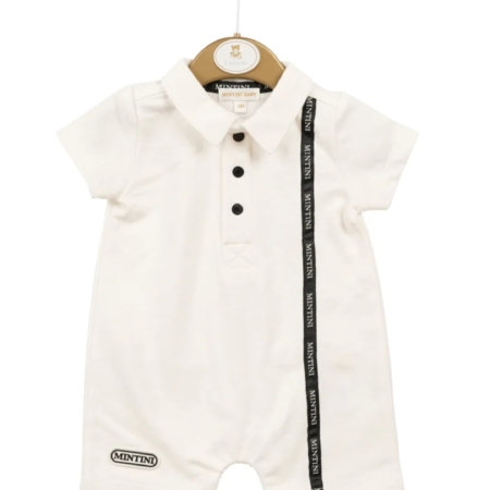 Mintini white boys romper with black detail