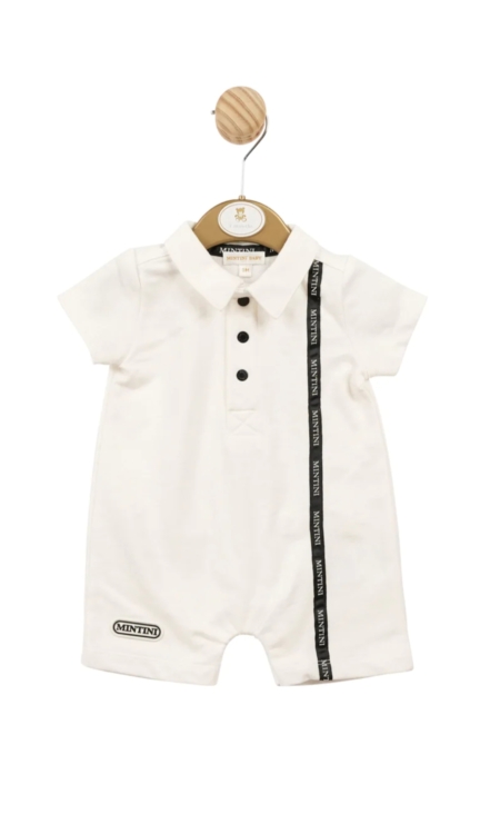 Mintini white boys romper with black detail