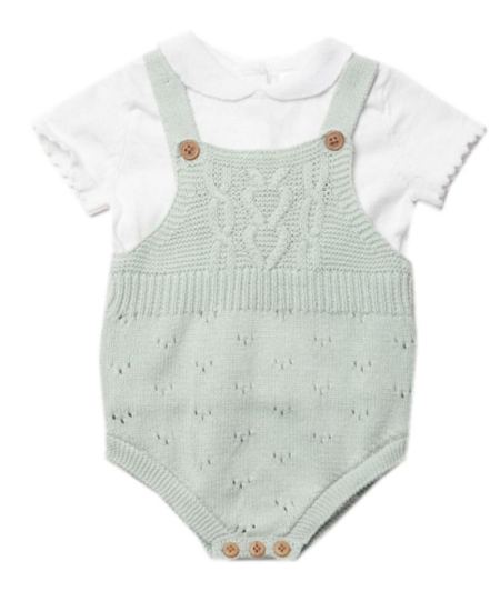 Girls sage green knitted romper and matching top