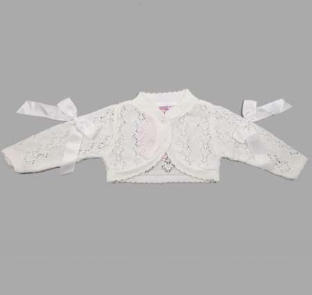 Girls white lave and bow bolero cardigan