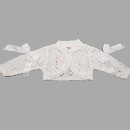 Girls white lave and bow bolero cardigan