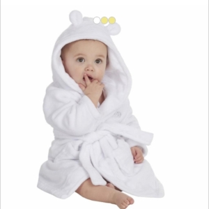 White soft dressing gown with bear ears on the hood