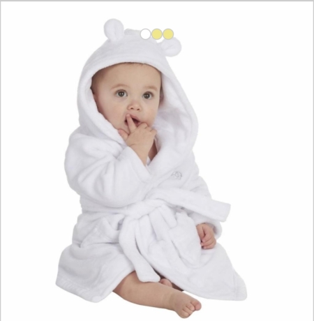 White soft dressing gown with bear ears on the hood