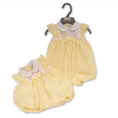 Premature girls summer lemon romper with daisy flower detail