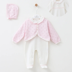 pink cardigan white babygrow girls