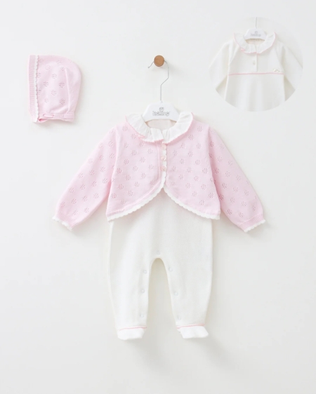 pink cardigan white babygrow girls