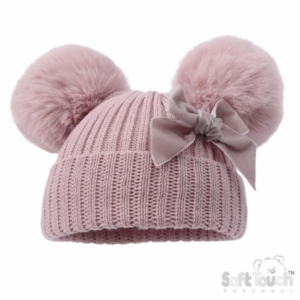 dusky pink bobble hat winter warm coat